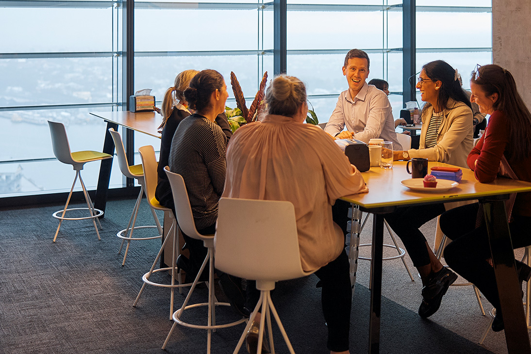 Employees having a meeting